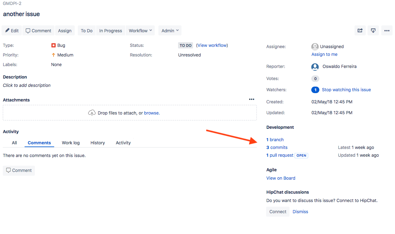 Branch, Commit and Pull Requests links on Jira issue
