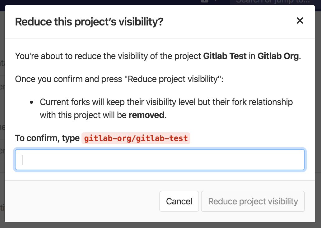 Project visibility change confirmation