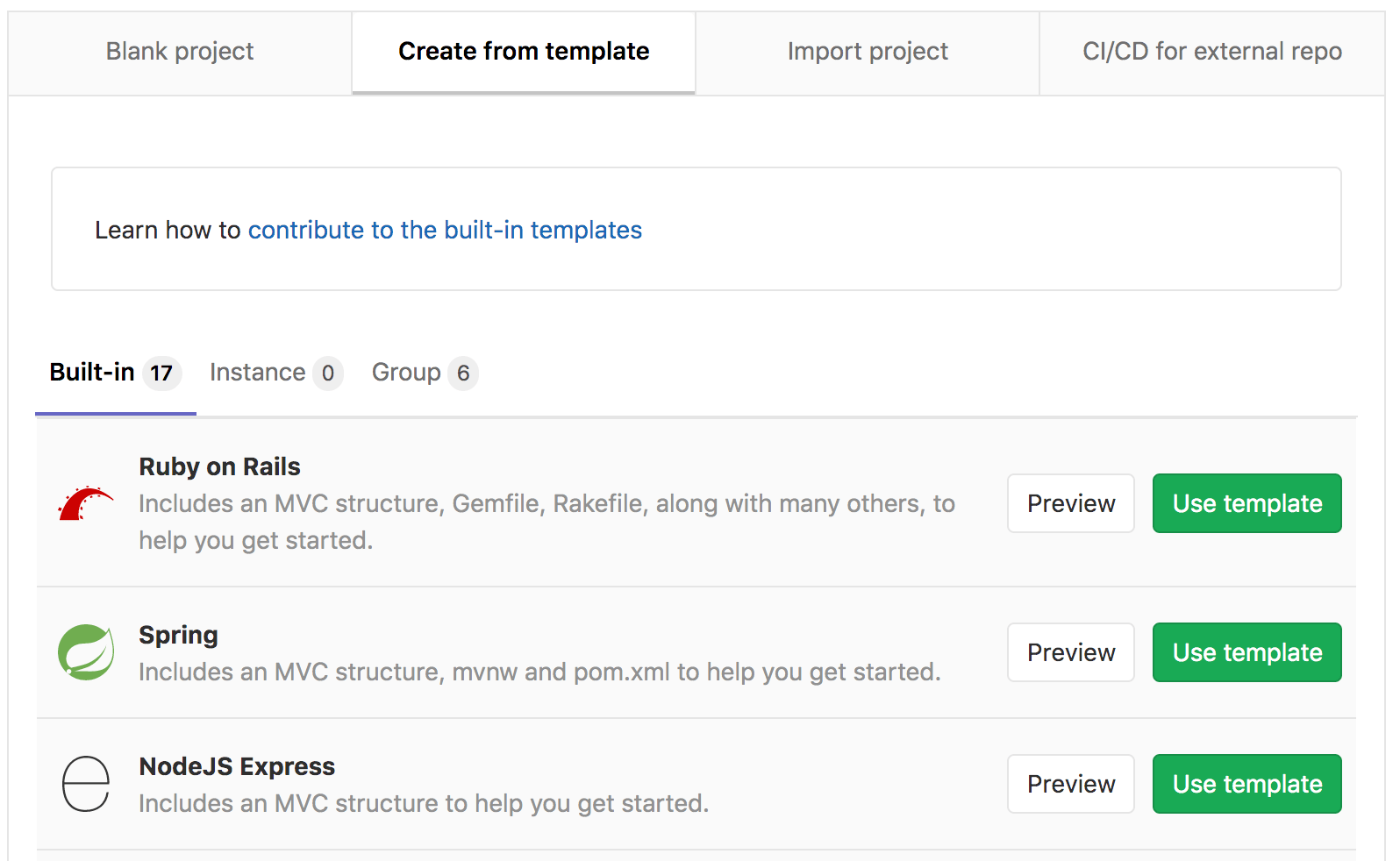 Select project template