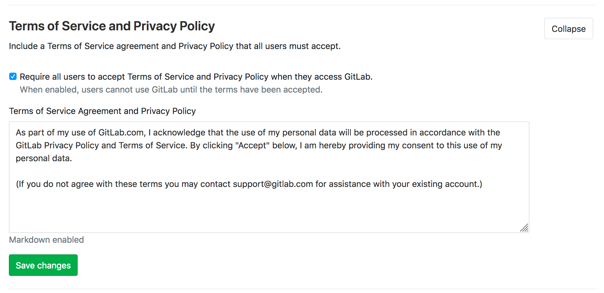 Enable enforcing Terms of Service