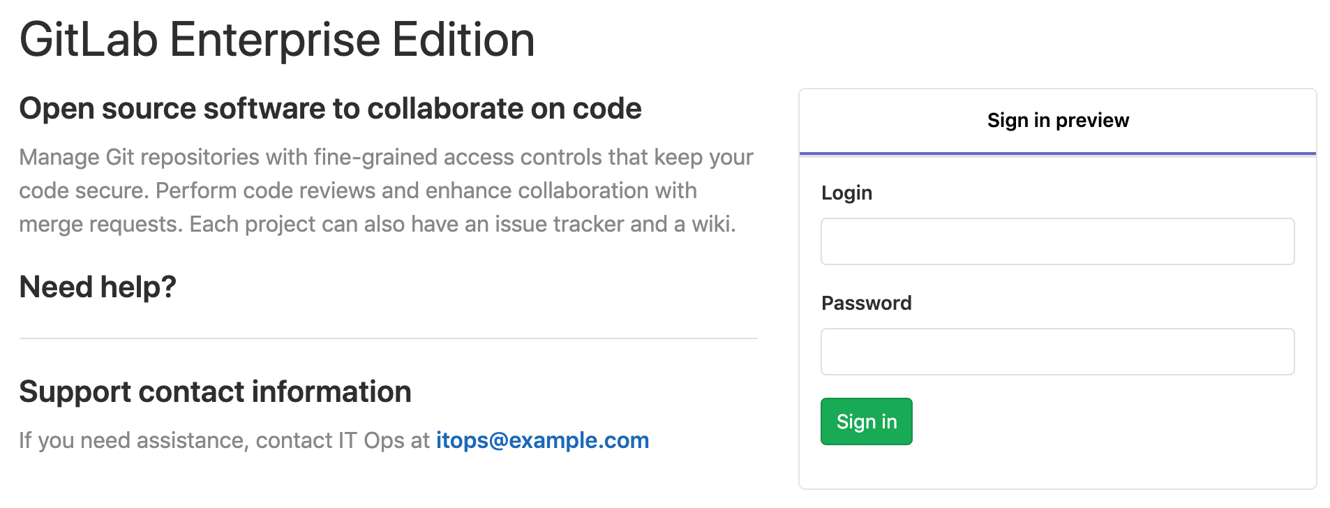 help message on login page example