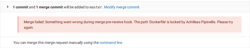 Merge request error message