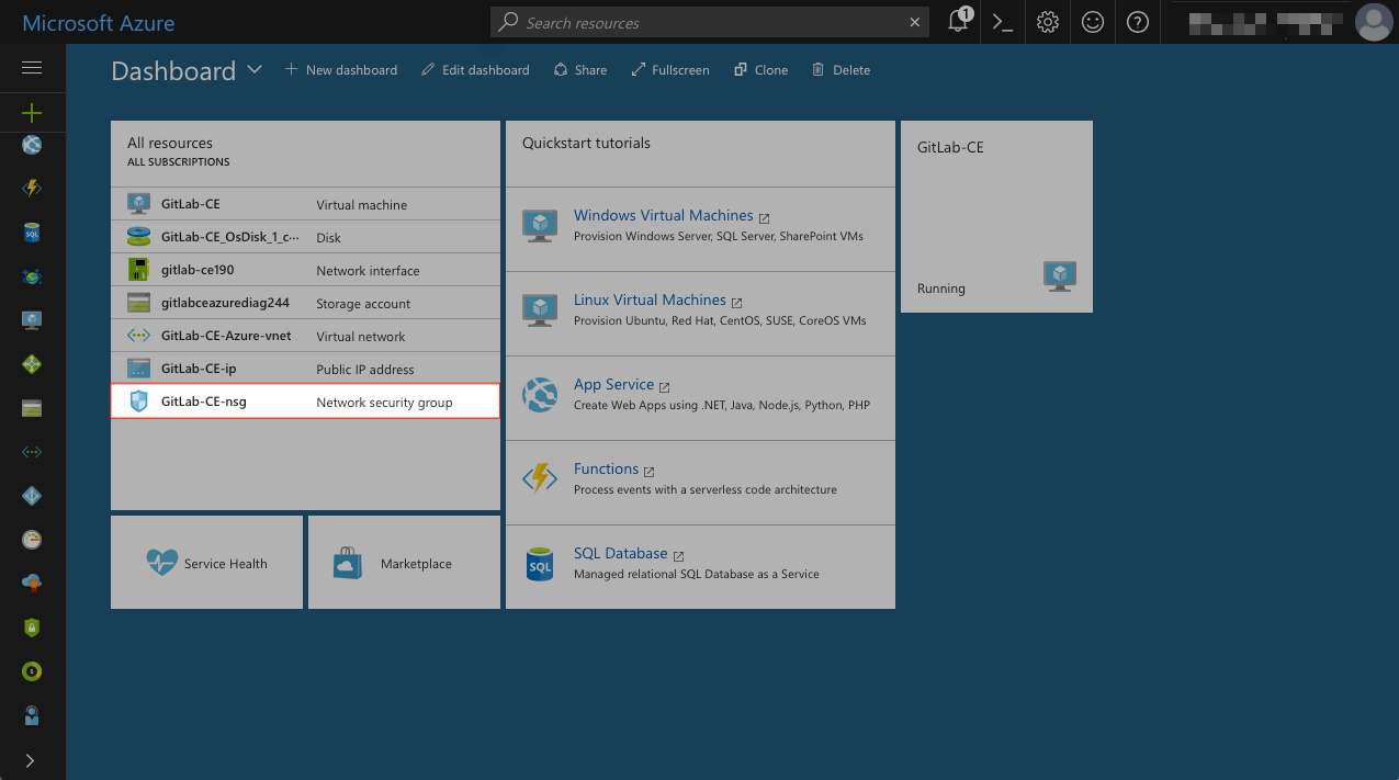 Azure - Dashboard - All resources - Network security group