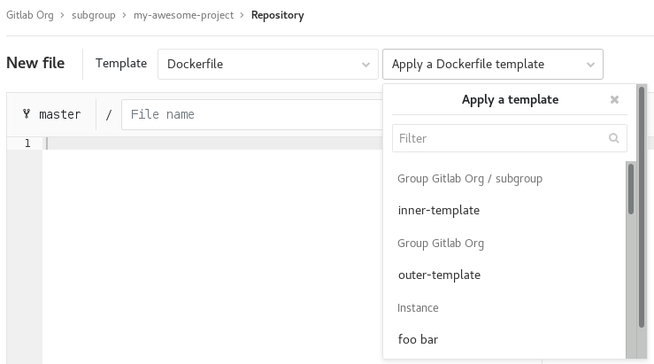Group file template dropdown