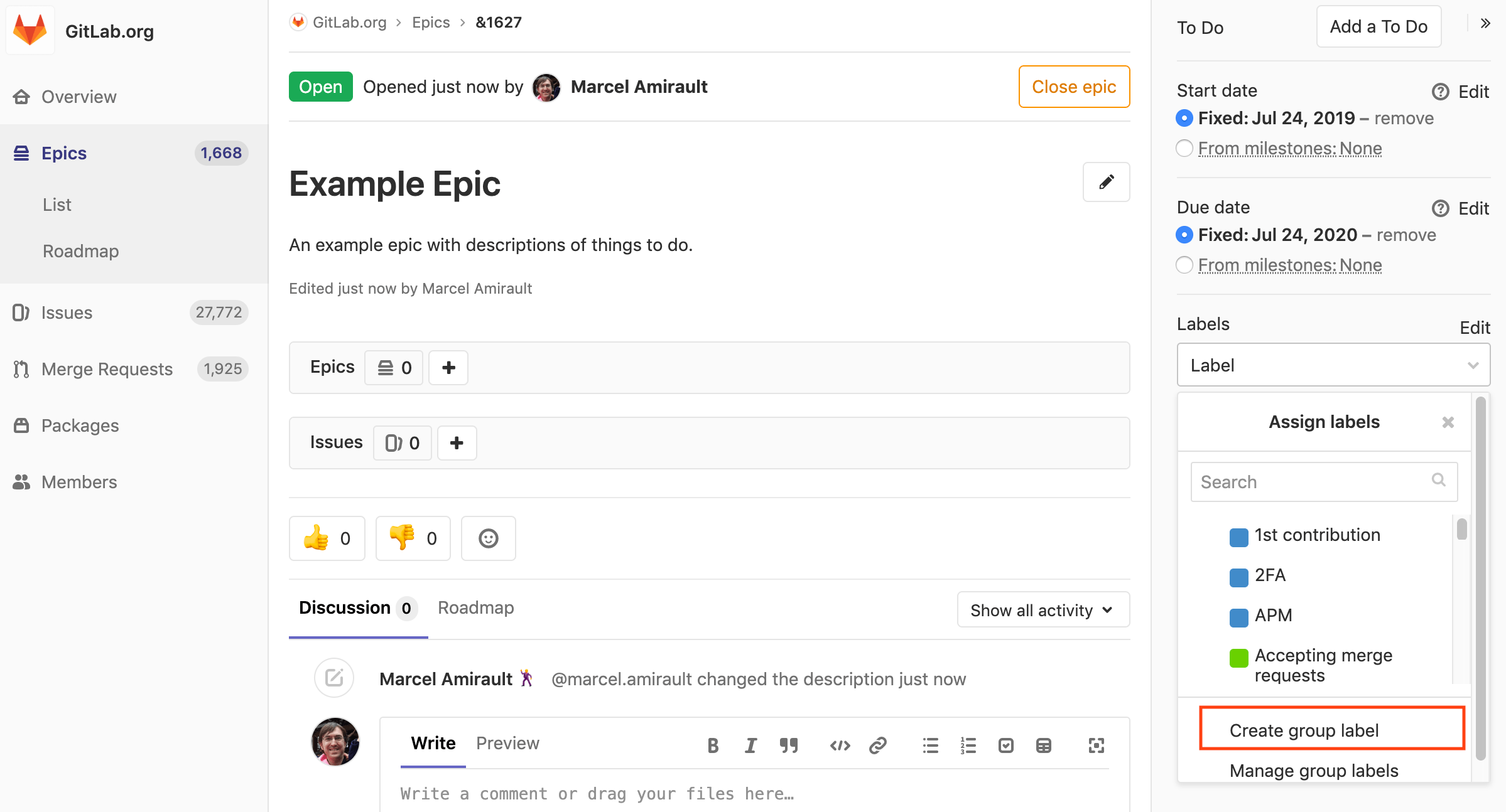 Create Labels from Epic