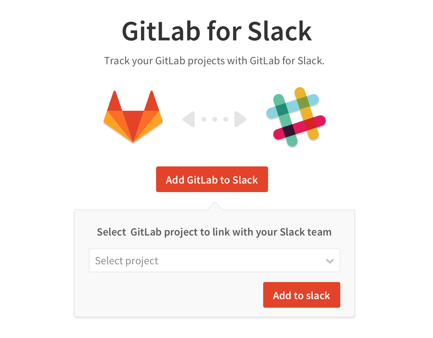 GitLab Slack application landing page